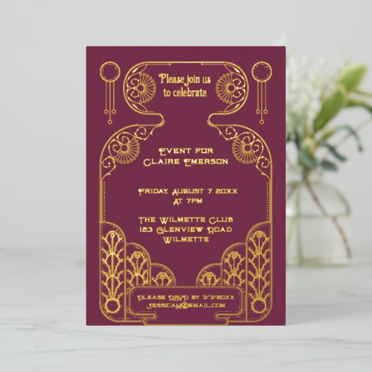 Elegant Art Deco  lijst Folie Uitnodiging (Staand Voorkant)