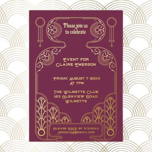 Elegant Art Deco  lijst Folie Uitnodiging