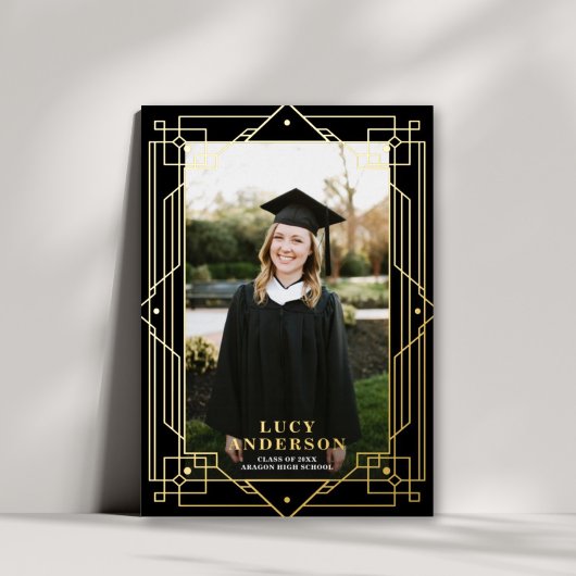 Elegant Art Deco Lijst Foto Afstuderen REAL Folie Uitnodiging