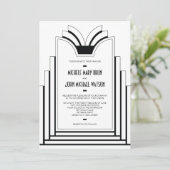 Elegant Art Deco Lijst Retro Wedding Kaart (Staand voorkant)