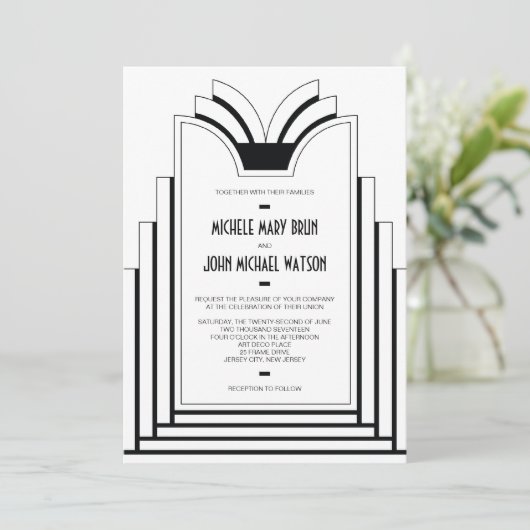 Elegant Art Deco Lijst Retro Wedding Kaart (Staand voorkant)