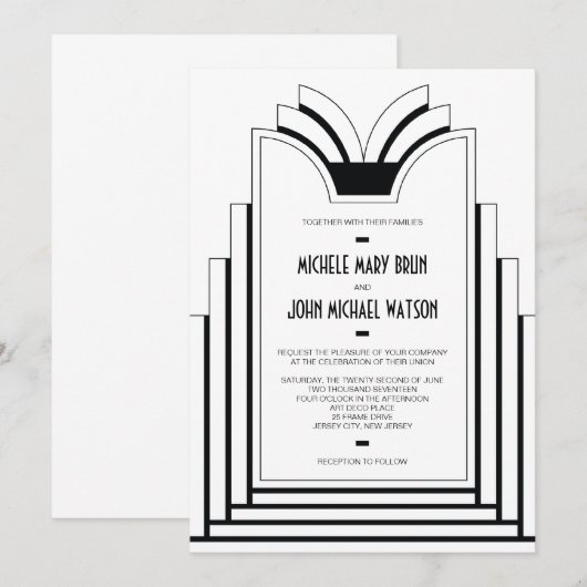 Elegant Art Deco Lijst Retro Wedding Kaart (Voorkant / Achterkant)