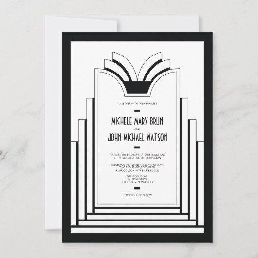 Elegant Art Deco Lijst Retro Wedding Kaart (Voorkant)