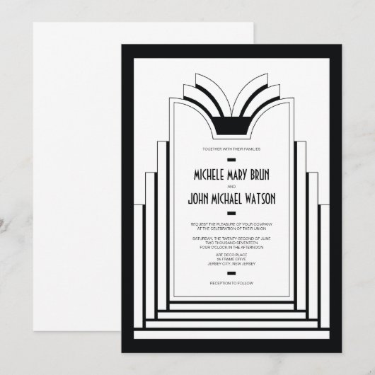 Elegant Art Deco Lijst Retro Wedding Kaart (Voorkant / Achterkant)