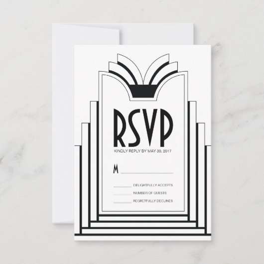 Elegant Art Deco Lijst Retro Wedding RSVP Kaart (Voorkant)