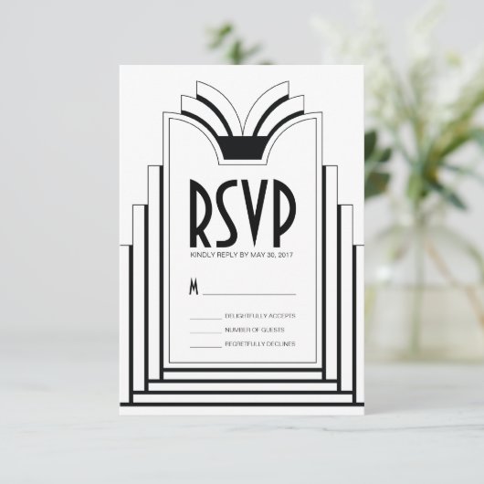 Elegant Art Deco Lijst Retro Wedding RSVP Kaart (Staand voorkant)