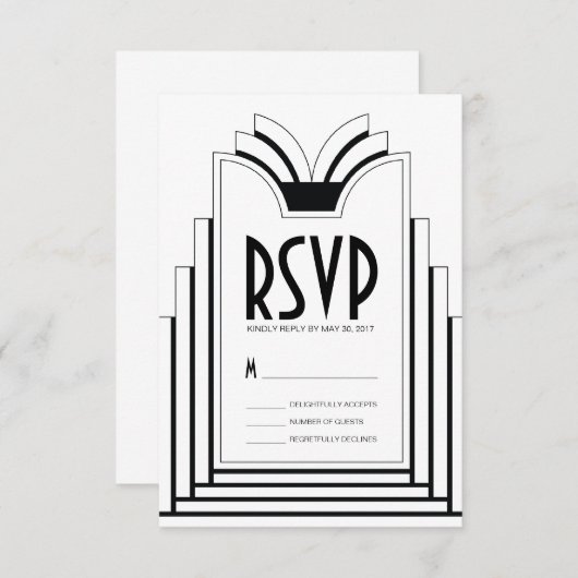 Elegant Art Deco Lijst Retro Wedding RSVP Kaart (Voorkant / Achterkant)