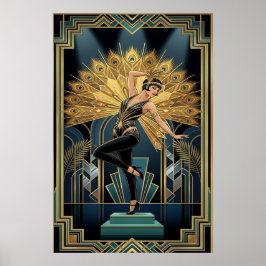 Elegant Art Deco Maple Tree Silhouette Gold Poster