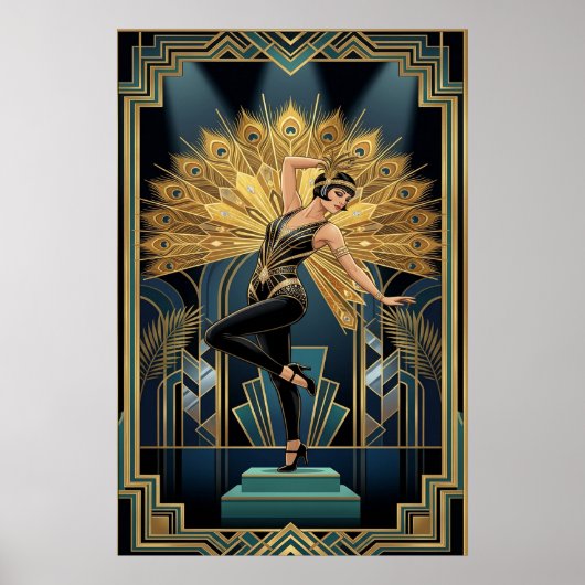 Elegant Art Deco Maple Tree Silhouette Gold Poster (Voorkant)