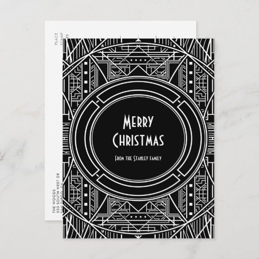 Elegant  art deco Merry Kerstmis Briefkaart (Voorkant / Achterkant)