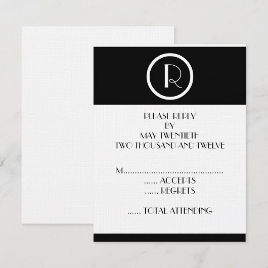 Elegant Art Deco Monogram R Wedding Reply Kaarten RSVP Kaartje (Voorkant / Achterkant)