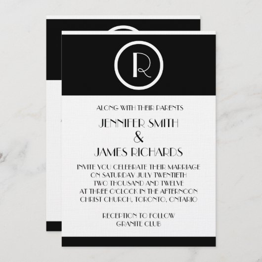 Elegant Art Deco Monogram R Wedding Uitnodiging (Voorkant / Achterkant)