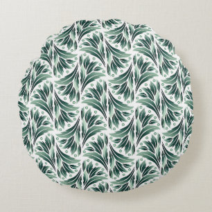 Elegant Art Deco motief met groen blad Rond Kussen