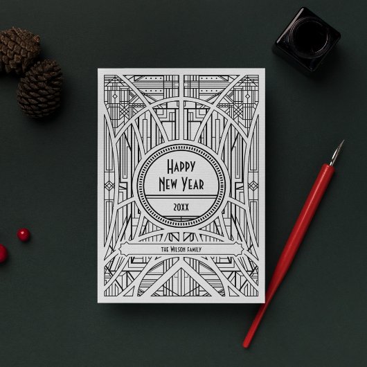 Elegant art deco Nieuwjaar Feestdagenkaart