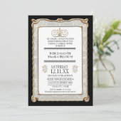 Elegant Art Deco Nouveau Gatsby Gold Lace Wedding Kaart (Staand voorkant)