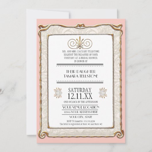 Elegant Art Deco Nouveau Gatsby Gold n Lace 1920 Kaart (Voorkant)