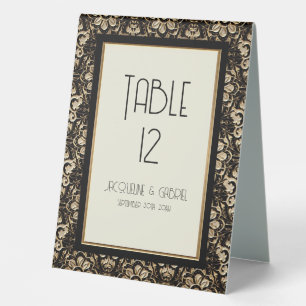 Elegant Art Deco Nouveau Zwart Goud Bruiloft Numme