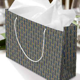 Elegant Art Deco patroon bogen marineblauw goud ch Groot Cadeauzakje