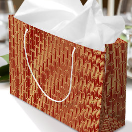 Elegant Art Deco Patroon Bogen Rood Goud Chic Groot Cadeauzakje