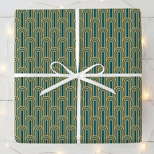 Elegant Art Deco patroon bogen turquoise goud chic Cadeaupapier