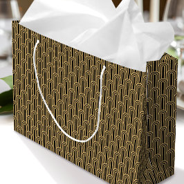 Elegant Art Deco Patroon Bogen Zwart Goud Chic Groot Cadeauzakje