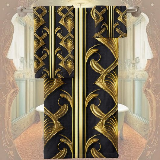 Elegant art deco patroon in zwart en goud bad handdoek