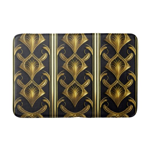 Elegant art deco patroon in zwart en goud badmat (Voorkant)