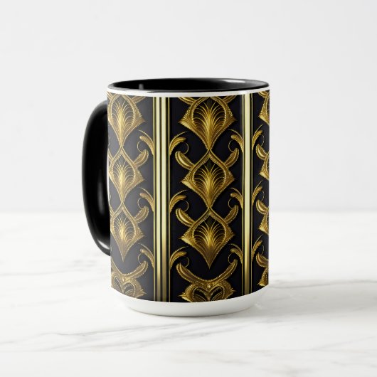 Elegant art deco patroon in zwart en goud mok (Voorkant links)