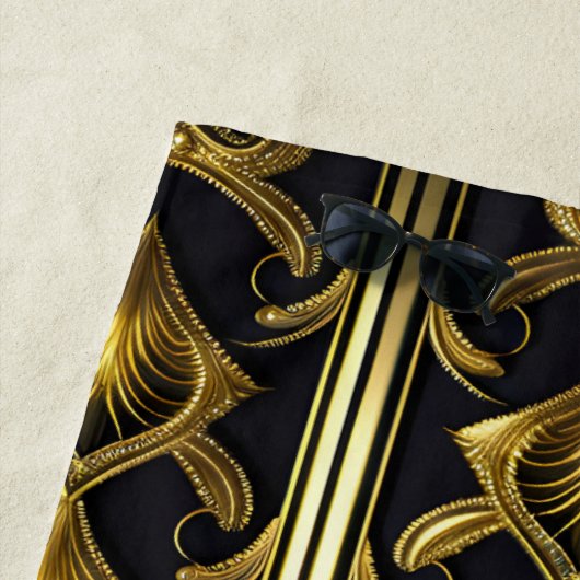 Elegant art deco patroon in zwart en goud strandlaken (In situ)