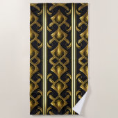 Elegant art deco patroon in zwart en goud strandlaken (Voorkant)