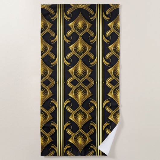 Elegant art deco patroon in zwart en goud strandlaken (Voorkant)