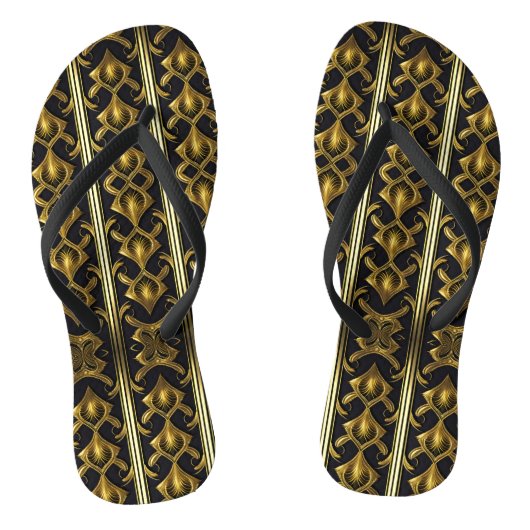 Elegant art deco patroon in zwart en goud teenslippers (Voetbed)