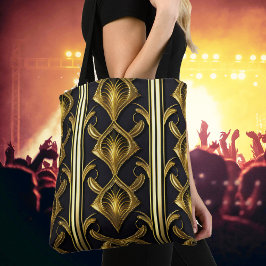Elegant art deco patroon in zwart en goud tote bag