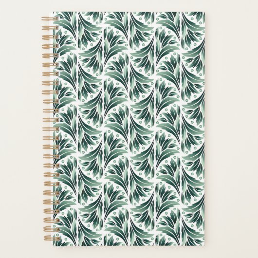 Elegant Art Deco-patroon met groen blad Planner (Voorkant)
