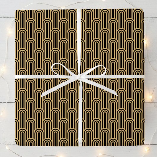 Elegant Art Deco Pattern Arches Black Gold Chic Cadeaupapier