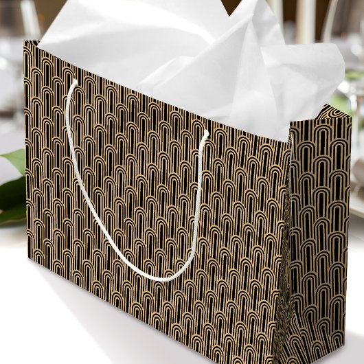 Elegant Art Deco Pattern Arches Black Gold Chic Groot Cadeauzakje
