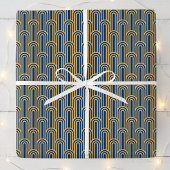 Elegant Art Deco Pattern Arches Navy Gold Chic Cadeaupapier