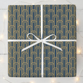 Elegant Art Deco Pattern Arches Navy Gold Chic Cadeaupapier