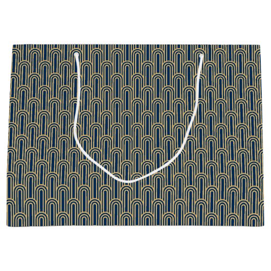 Elegant Art Deco Pattern Arches Navy Gold Chic Groot Cadeauzakje (Voorkant)