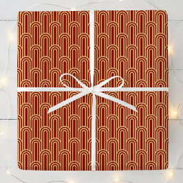 Elegant Art Deco Pattern Arches Red Gold Chic Cadeaupapier