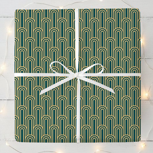 Elegant Art Deco Pattern Arches Teal Gold Chic Cadeaupapier