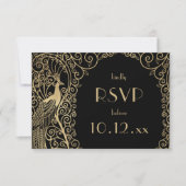 Elegant Art Deco Peacocks Gold RSVP Kaart (Voorkant)