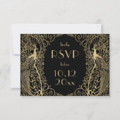 Elegant Art Deco Peacocks Gold RSVP Uitnodiging (Voorkant)