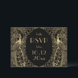 Elegant Art Deco Peacocks Gold RSVP Uitnodiging<br><div class="desc">Kunstdeco pauw goud boven aangepaste kleur. Alle tekst kan worden bewerkt. maaltijdopties aan de achterkant.</div>