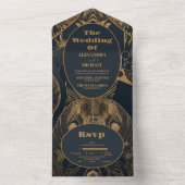 Elegant Art Deco Peacocks Wedding All In One Uitnodiging (Binnen)