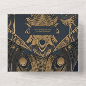 Elegant Art Deco Peacocks Wedding All In One Uitnodiging (Achterkant)