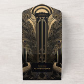 Elegant Art Deco Peacocks Wedding All In One Uitnodiging (Buitenkant)