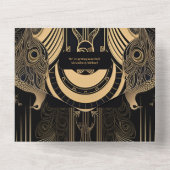 Elegant Art Deco Peacocks Wedding All In One Uitnodiging (Achterkant)