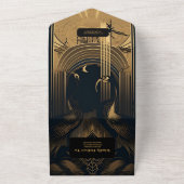 Elegant Art Deco Peacocks Wedding All In One Uitnodiging (Buitenkant)