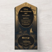 Elegant Art Deco Peacocks Wedding All In One Uitnodiging (Binnen)